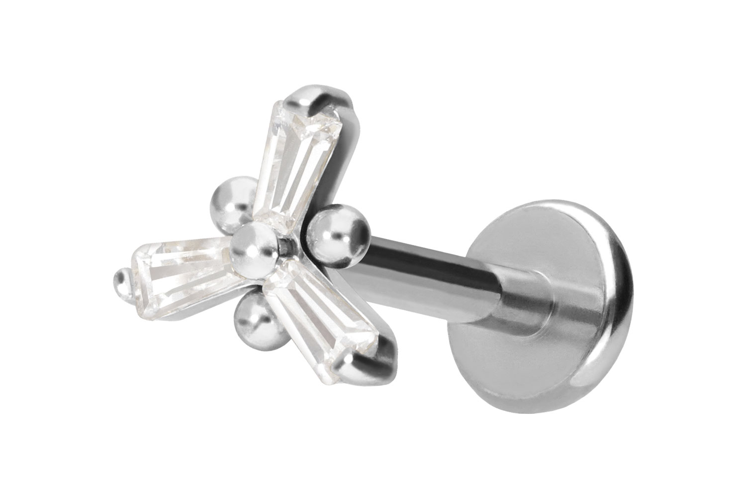 Titan Labret Piercing mit Push Fit KRISTALLBLUME